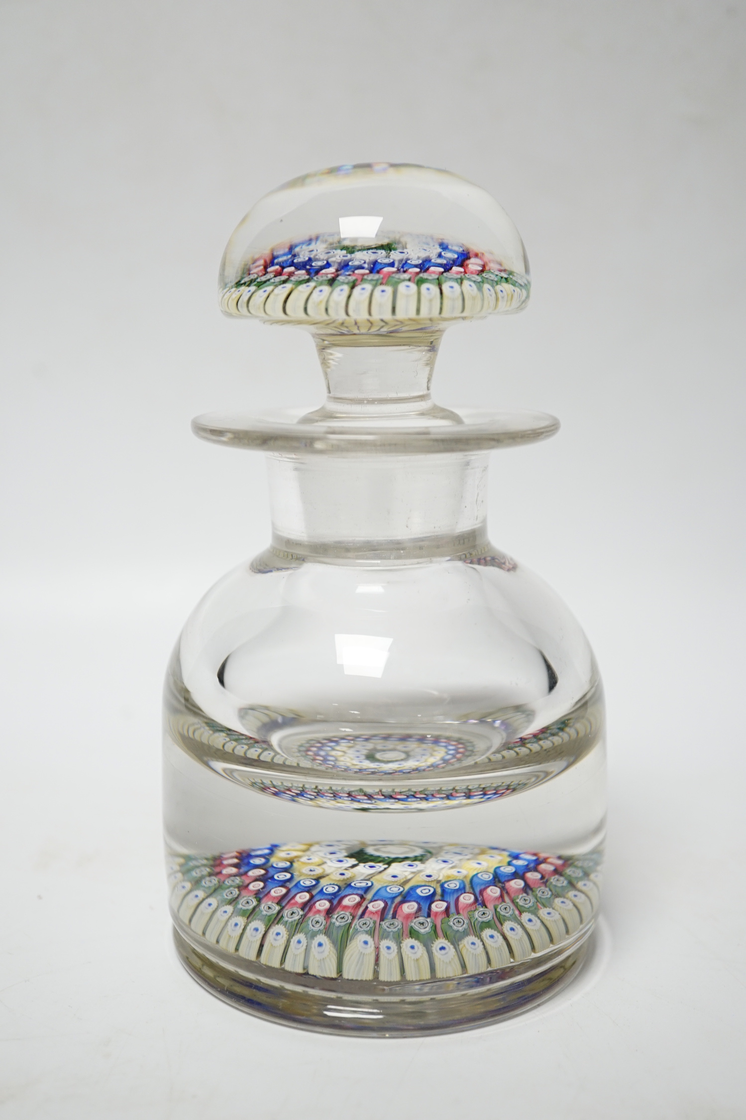 A Bohemian millefiori glass ink bottle and stopper, circa 1900